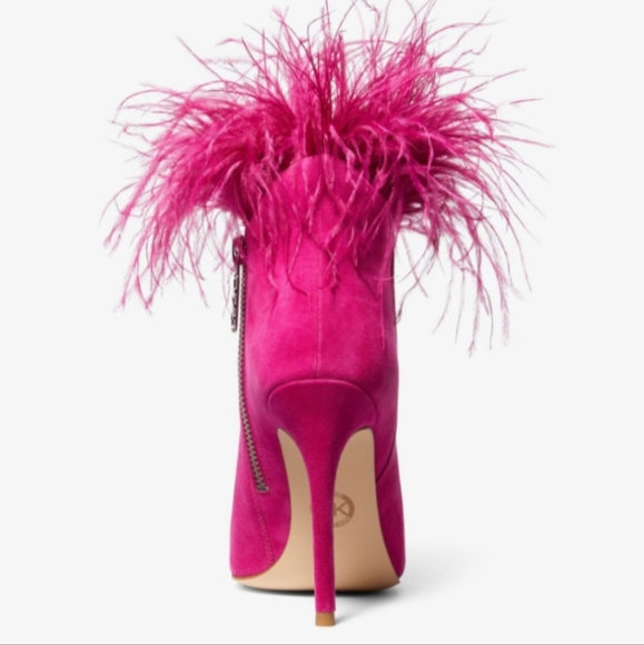 Michael Kors Whitby Hot Pink Ostrich Suede & Feather High Heel Bootie MULTI SZS - Picture 5 of 16